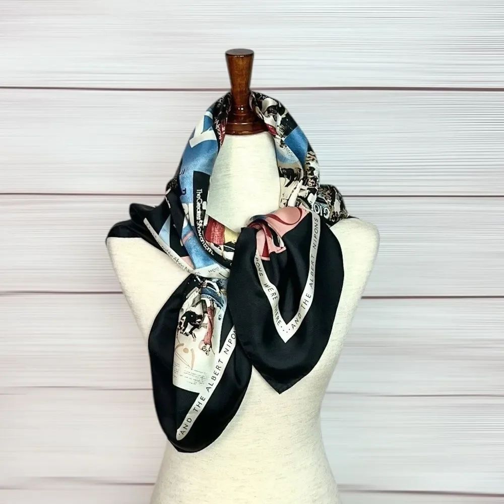 Vintage Albert Nipon Silk Scarf “We Were There” 34x34” made in Japan